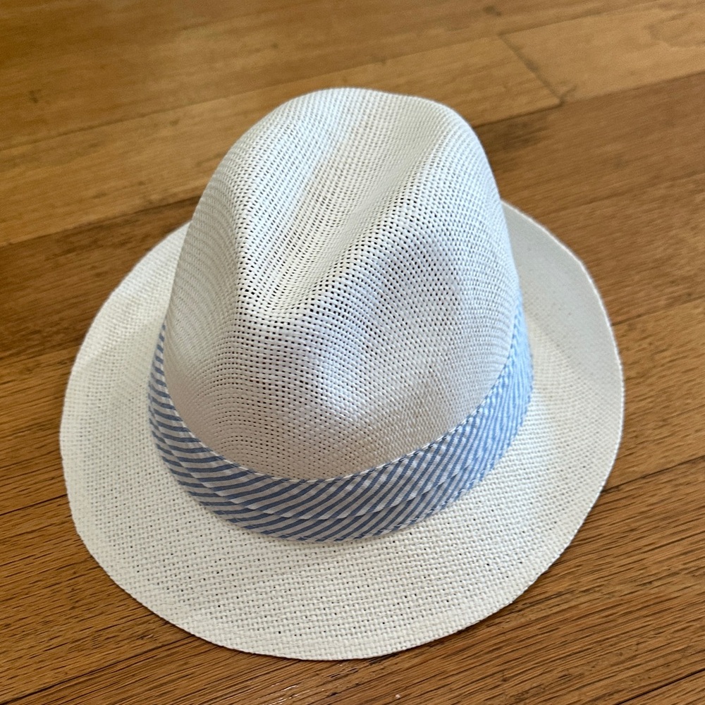 Janie and Jack White Straw Fedora with Light Blue Band